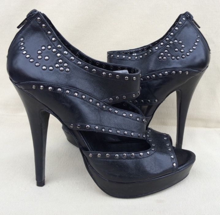CINTI Sandale Chic/Cocktail Dama Stiletto Negru Studded Piele Italia