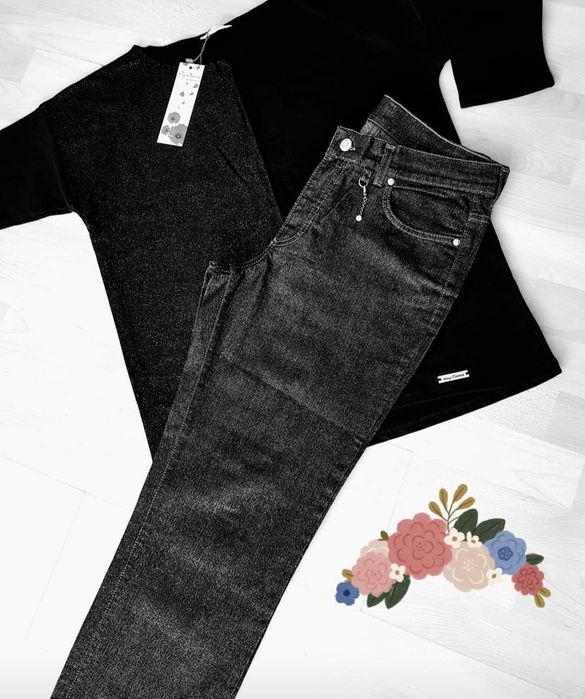 Compleu Oviesse/Italia/jeans+bluza,insertii fir lurex