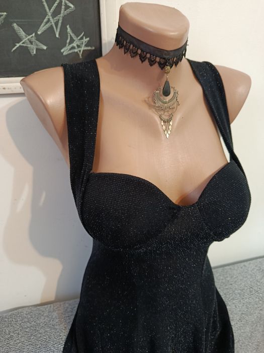 Rochiță neagra eleganta sexy strălucitoare Goth Rock Miss Miss mărimea Xs-S