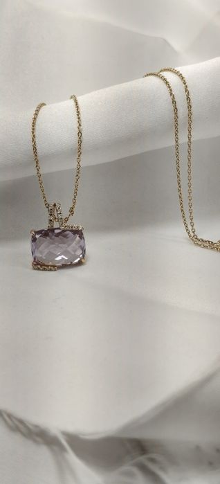 Lanț +medalion Aur 18kt,Ametist +Diamante,marca Teilor,nou
