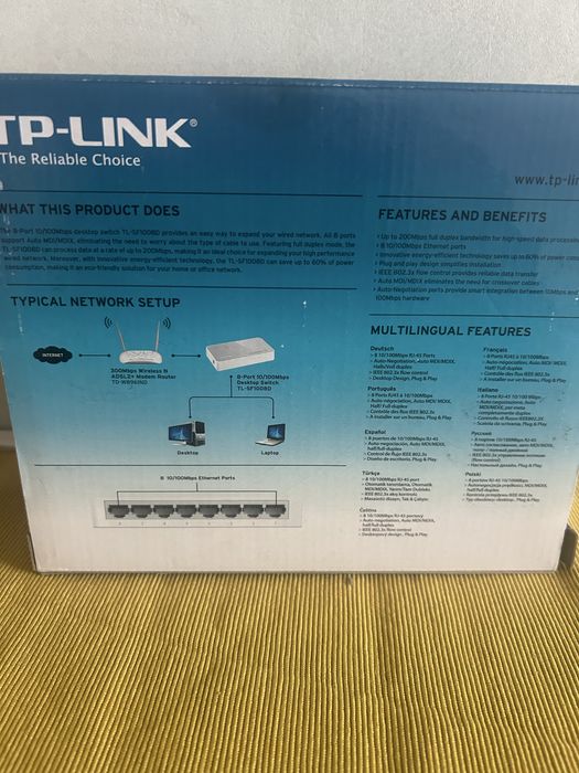 Суич TP-Link TL-SF1008D, 100Mbps, 8Port