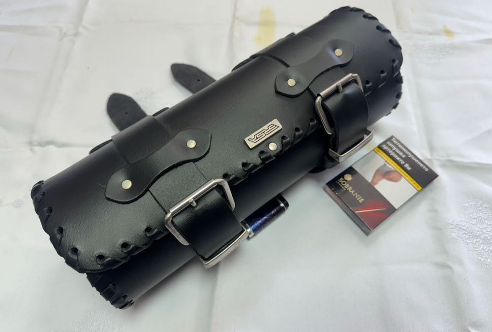 НОВА чанта / цилиндър от естествена кожа за мотор / чопър Тип «буре»