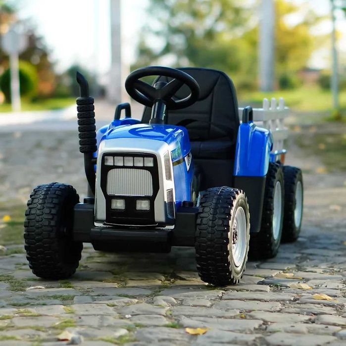 Tractoras electric Kinderauto BJ611 2x30W 12V cu remorca si RC Blue