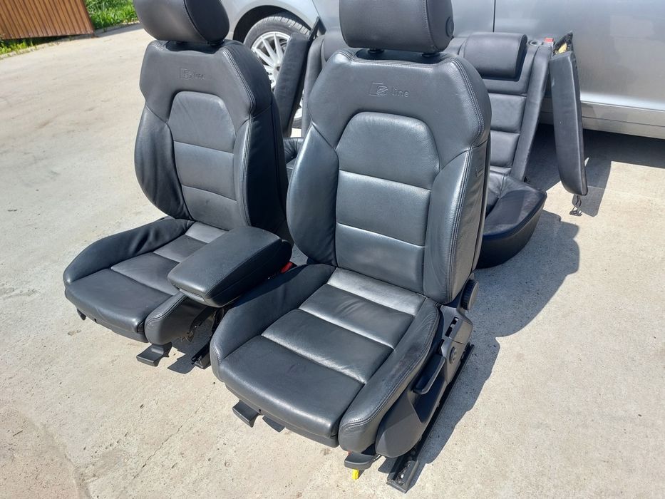 Set interior S-line Sline Audi A6 C6 4F piele neagra model 2004-2011 scaune fata + banchete rabatabile + cotiera