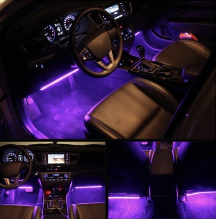 Set 4 benzi 18 LED cu lumina ambientale pentru auto si telecomanda RGB