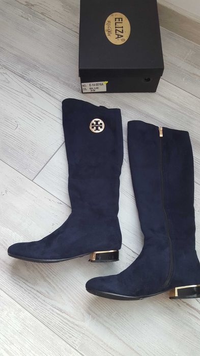 Тъмно сини велурени дамски високи ботуши ELIZA р-р 39