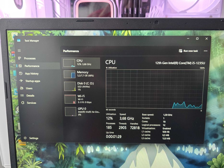 Лаптоп Acer Aspire 3, i7-1255U, 8GB RAM, 500gb SSD