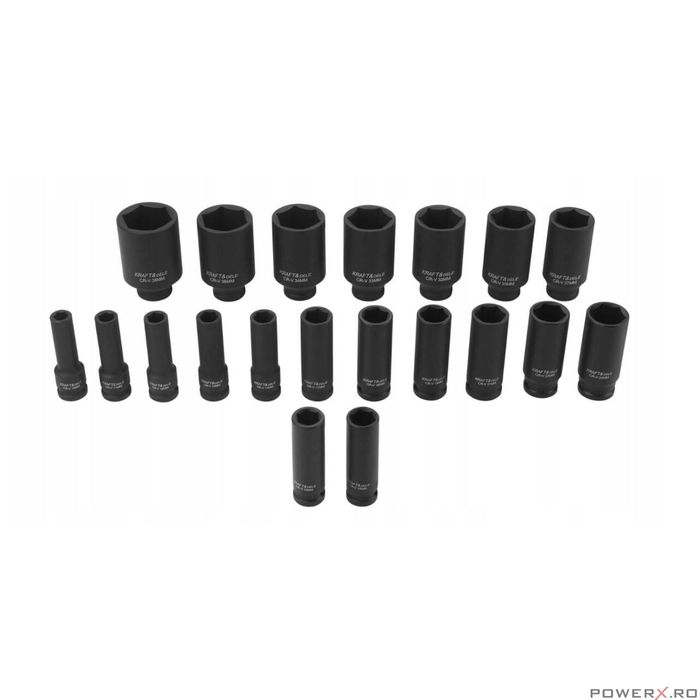 Trusa tubulare de impact, 1/2" kexagonale, 10 - 38mm, 20 piese, Kraft