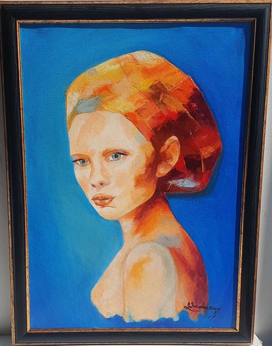 PICTURA ulei, TABLOU modern nou, "Blue eyes", pictor roman consacrat