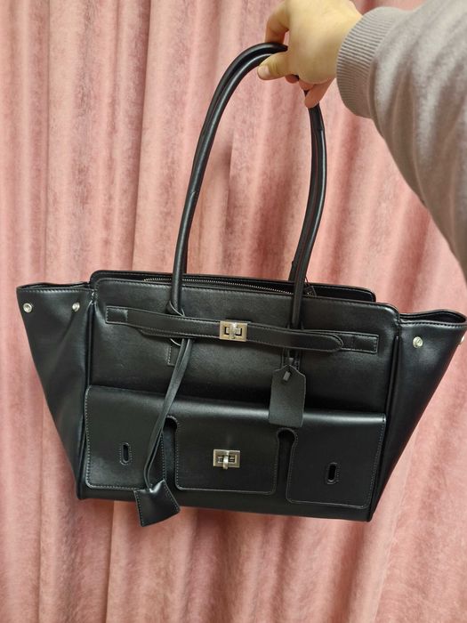 Черна чанта естествена кожа