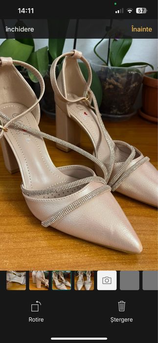 pantofi cu toc aurii roz