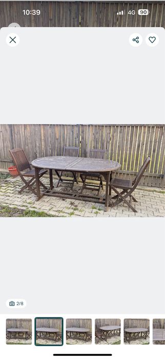 Masa extensibila si 4 scaune din lemn masiv pentru exterior