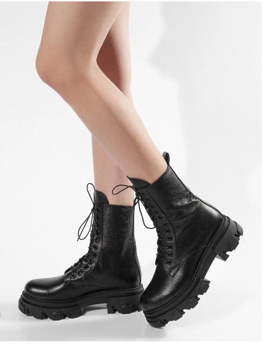 Bocanci din piele naturală Rhizome – negri, mărimea 39