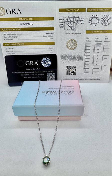 Сребърно колие с мойсанит (Диамант) 1 карат