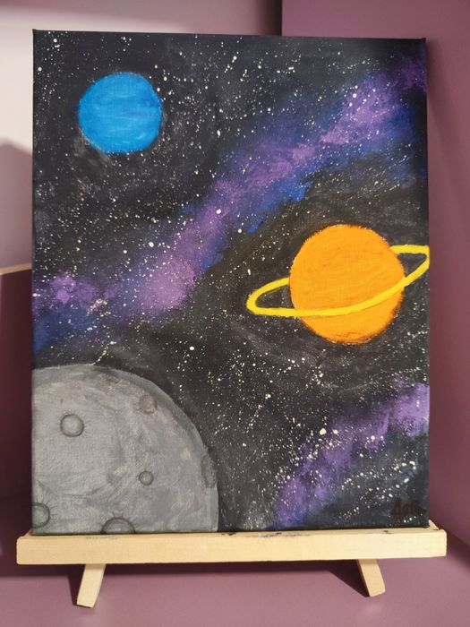 Авторска детска картина Космос на платно 24х30