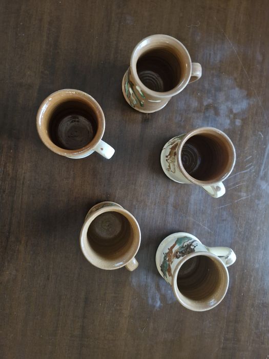 Set 5 căni din lut pictate manual