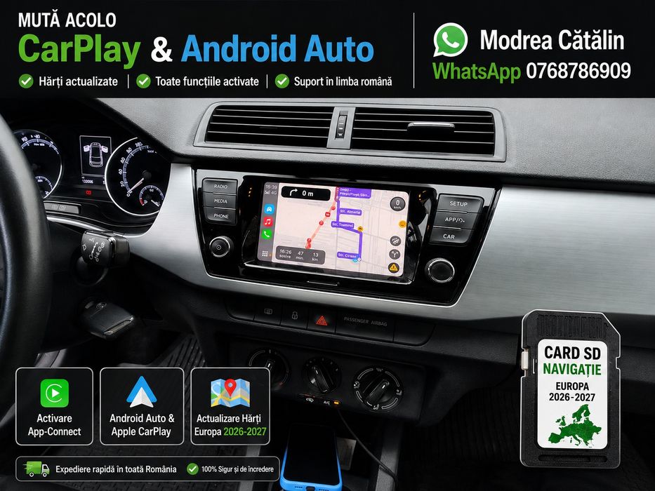 Activare Apple CarPlay & Android Auto | Card SD Hărți Europa 2026-2027 | VW Audi Skoda Seat Porsche