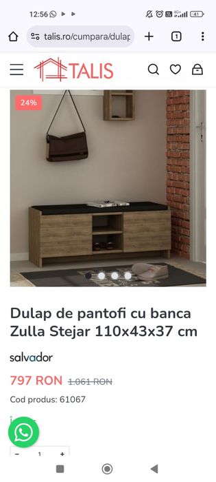 Banchetă/Pantofar/Dulap cu depozitare şi pernă pentru sezut 2 rafturi