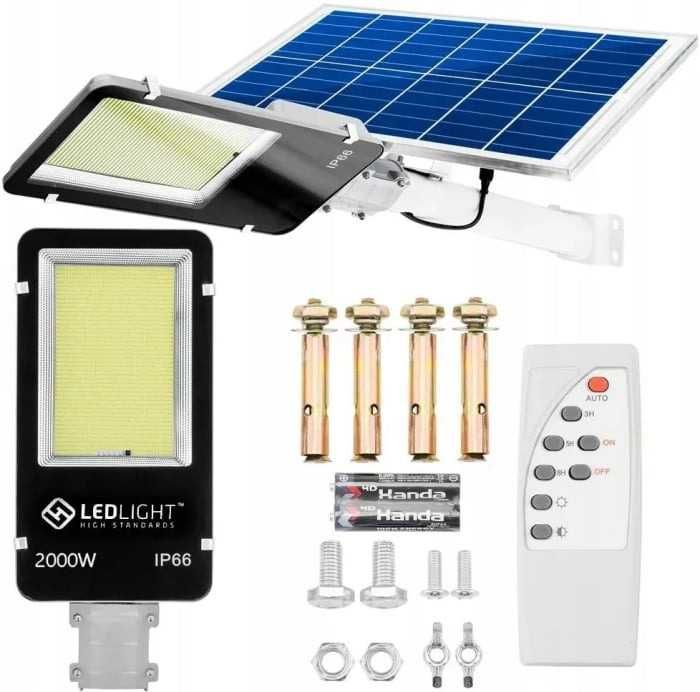 Lampa solara stradala LED cu suport perete/stalp, IP66, telecomanda