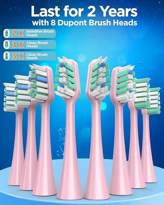 Електрическа звукова четка за зъби Yteath Y08 с 8 глави USB C Розова