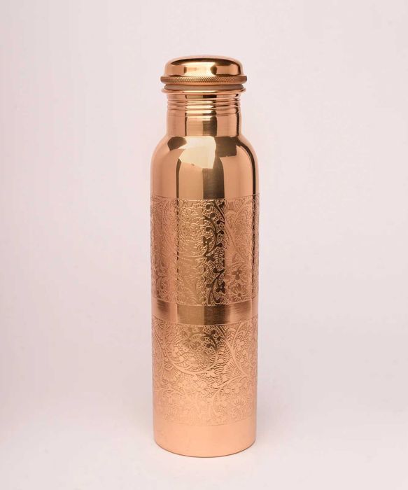 Sticlă de apă din cupru Asteya - Model Gravat Oriental 950ml