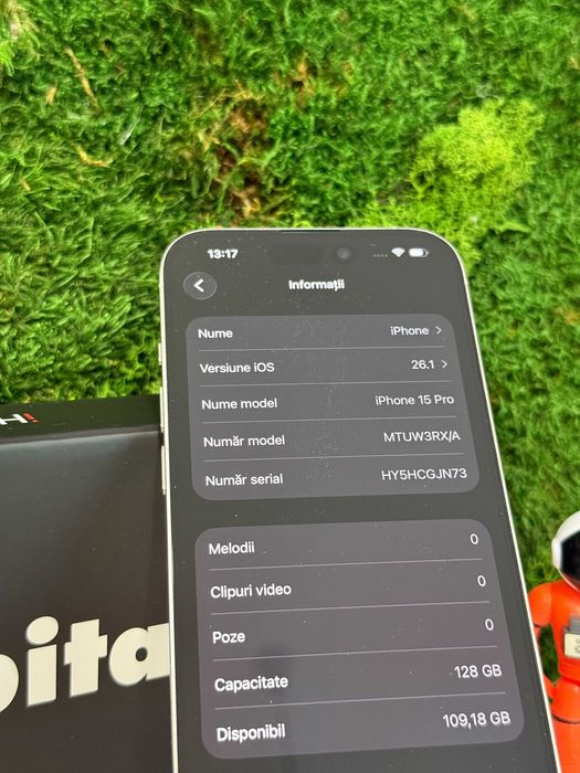 iPhone 15 Pro White Titanium Alb 128GB, 92% Baterie #7030