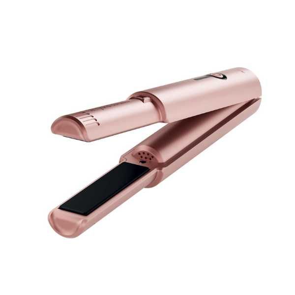 Gamma+ X-Hybrid – Безкабелна минипреса за коса в розово злато