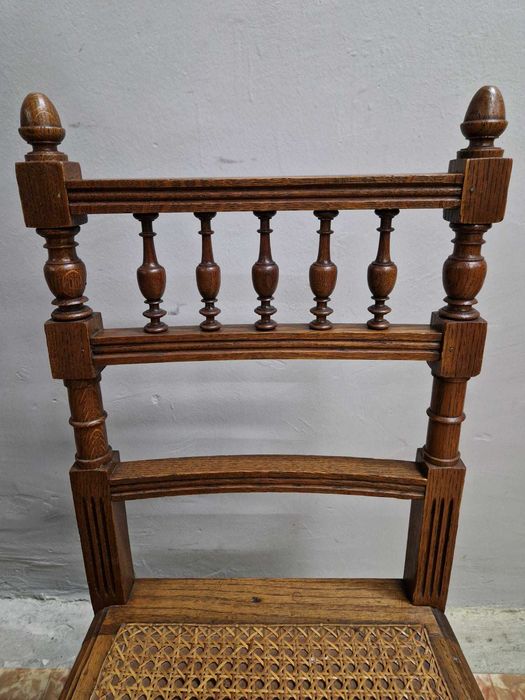 6 броя старинни трапезни френски столове с ратанова седалка