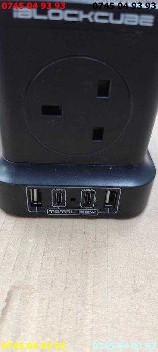 prelungitor cu priza 220v IBLOCKCUBE si usb si USB C