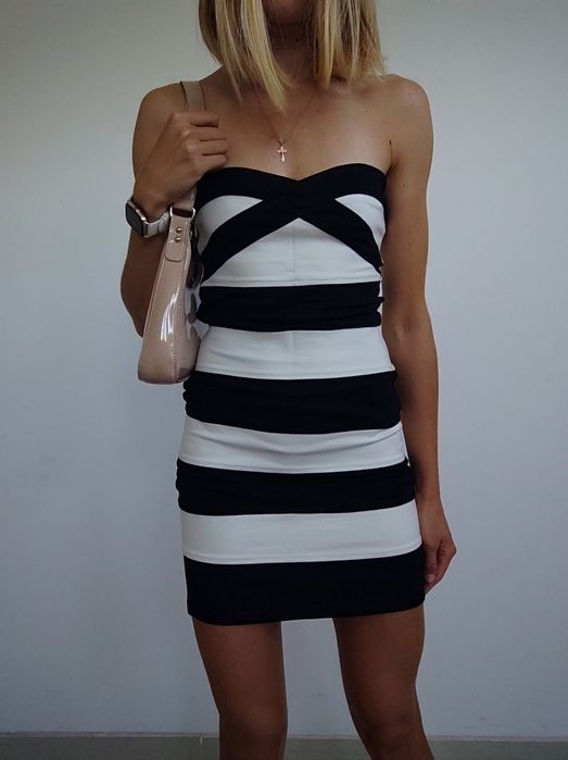 Дамска секси рокля ч/б