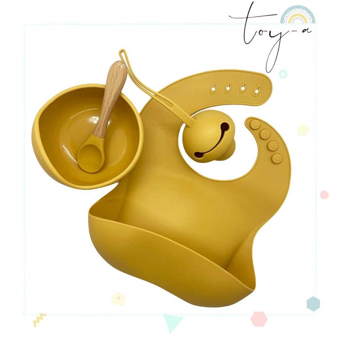 Комплект купа, лигавник и биберонодържач от силикон