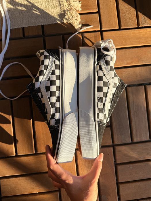 Vans Checkkerboard Old Skool Platform | Ванс кецове/маратонки шахмат черно и бяло