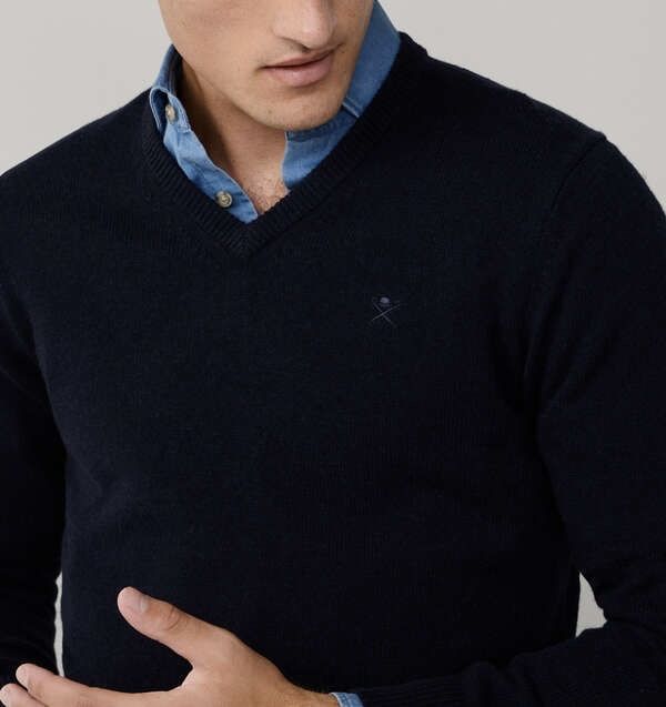 100% вълна Hackett London Lambswool V-Neck Pullover ОРИГИНАЛ мъжки пуловер - М
