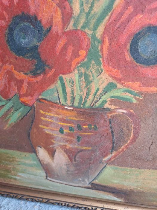 tablou romanesc pictura pe carton gros 59/39 cm semnat Ath Popescu