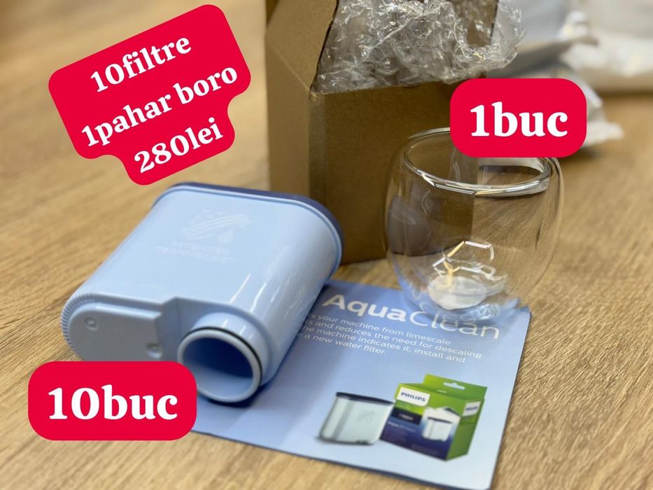 Pachet 10filtre si 1pahar espresoo 80cl borosilicat