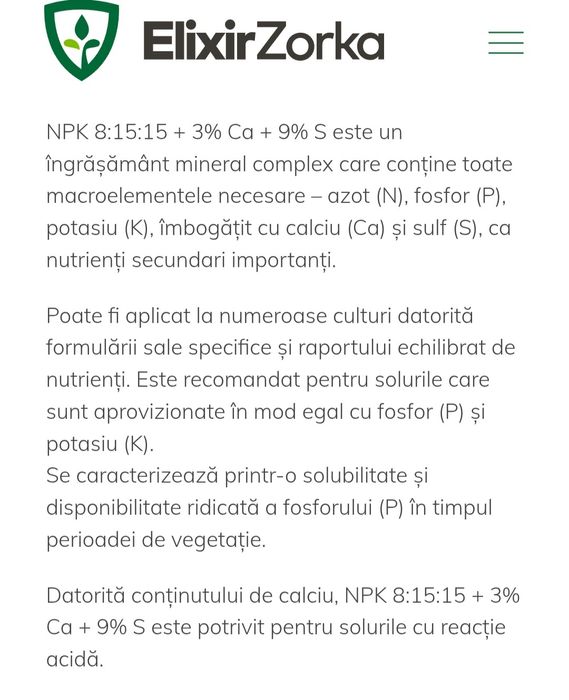 Complex NPK 8-15-15, 7-21-21 origine Serbia