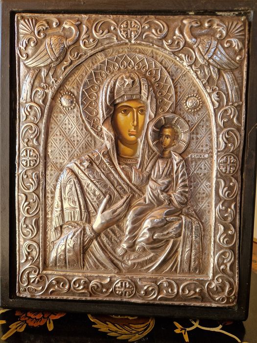 Чудесна антикварна сребърна икона със сертификат