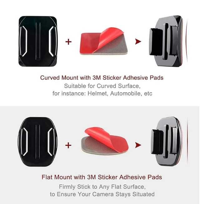 Самозалепваща плоска и извита стойка за GoPro Hero, Insta360, SJCAM,
