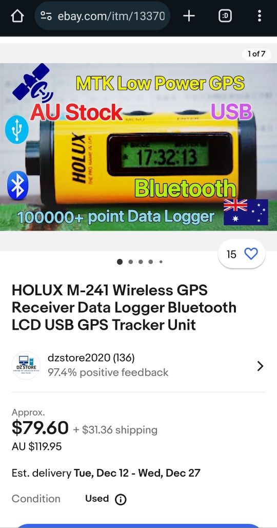 HOLUX M-241 Wireless GPS Receiver Data Logger Bluetooth LCD