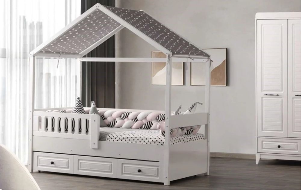 Монтесори легло с "Покрив" и чекмедже 200*100 cm. "Bianco "