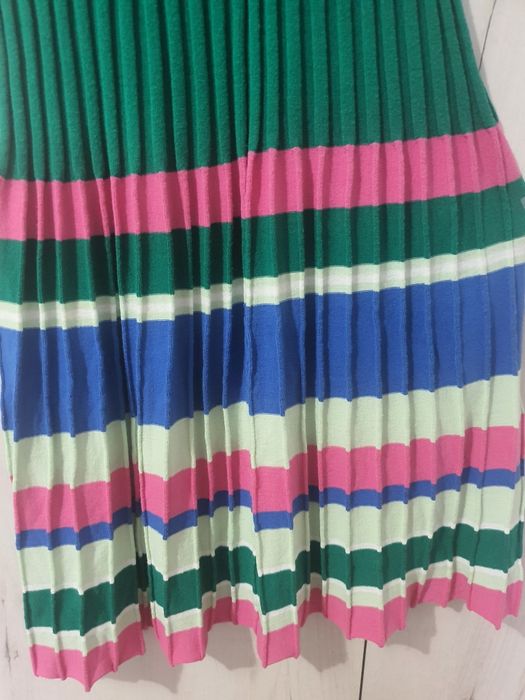 S.Oliver S M L rochie lungă verde plisată, tricot elastic, elegantă, bodycon, vară