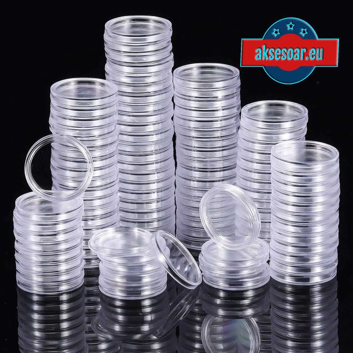 10 бр. прозрачни кръгли кутии за монети от 15 до 50 мм пластмасови