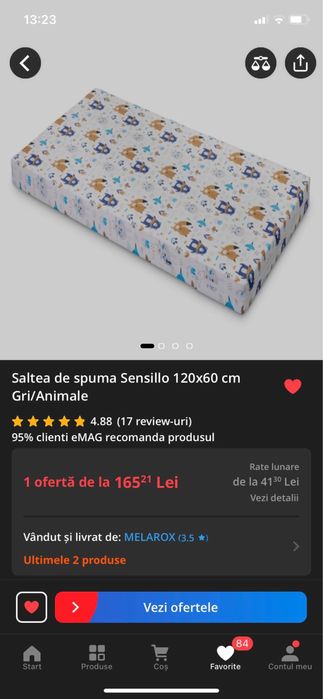 Vand patut 120x60 si saltea de spuma