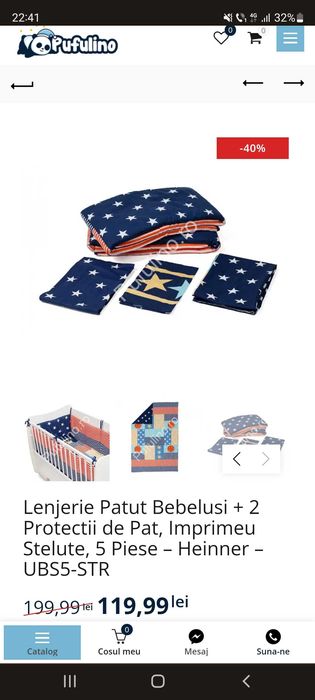 Lenjerie patuţ bebeluşi imprimeu Stelute, 5 piese