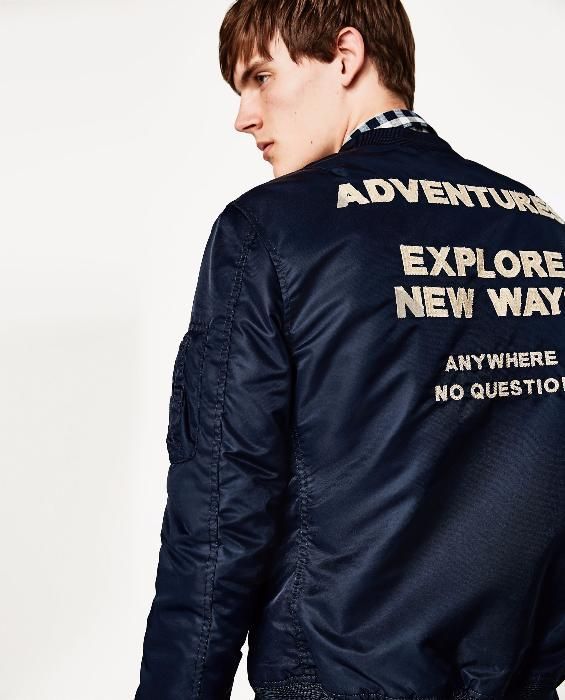 L Zara Men Bomber Jacket With back slogan