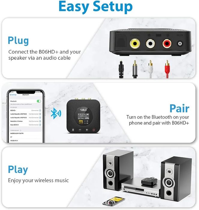 1Mii B06HD+-Res Bluetooth 5.1 Music Receiver for Home Stereo w/ LDAC