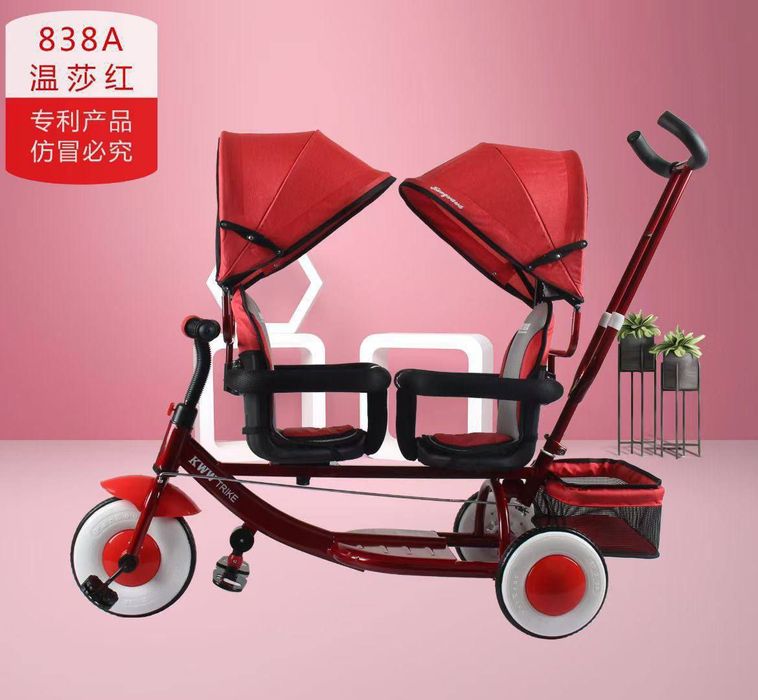 Доставка бесплатная.Двухместная коляска, трехколесный велосипед с 2 ме