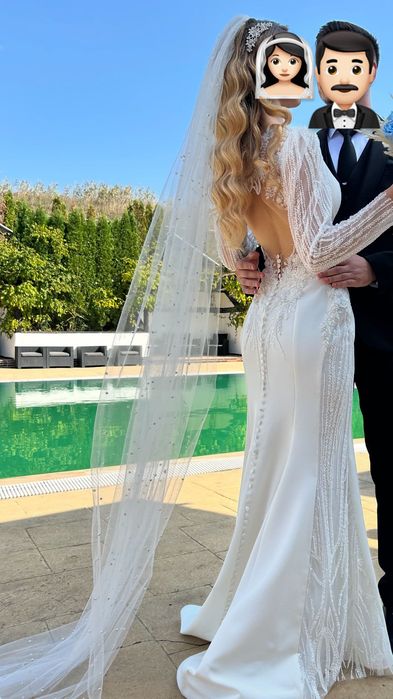 Rochie de mireasă + voal lung cu perluțe