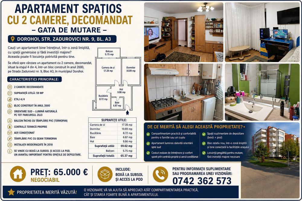 Vând apartament cu 2 camere