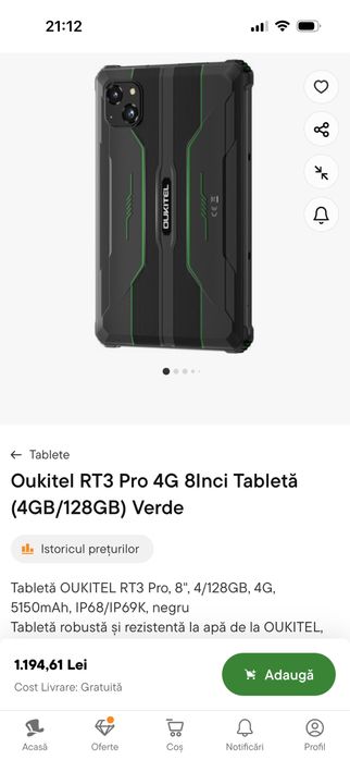 Oukitel RT3 Pro 4G 8Inci Tabletă (4GB/128GB) Verde